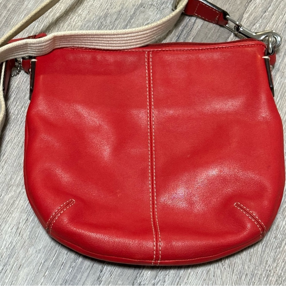 COACH Leather Ashley Pleated Swing-Pack Crossbody Handbag Red - Picture 3 of 13
